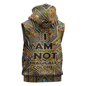 Zora Neale Hurston Sleeveless Zip Hoodie Bold Kente and Art Deco Pattern - I Am Not Tragically Colored - African Pride