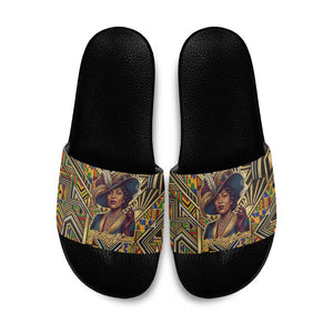 Zora Neale Hurston Slide Sandals Bold Kente and Art Deco Pattern - I Am Not Tragically Colored - African Pride