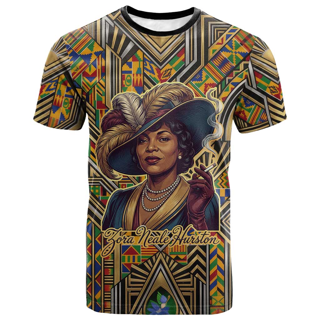 Zora Neale Hurston T shirt Bold Kente and Art Deco Pattern - I Am Not Tragically Colored - African Pride