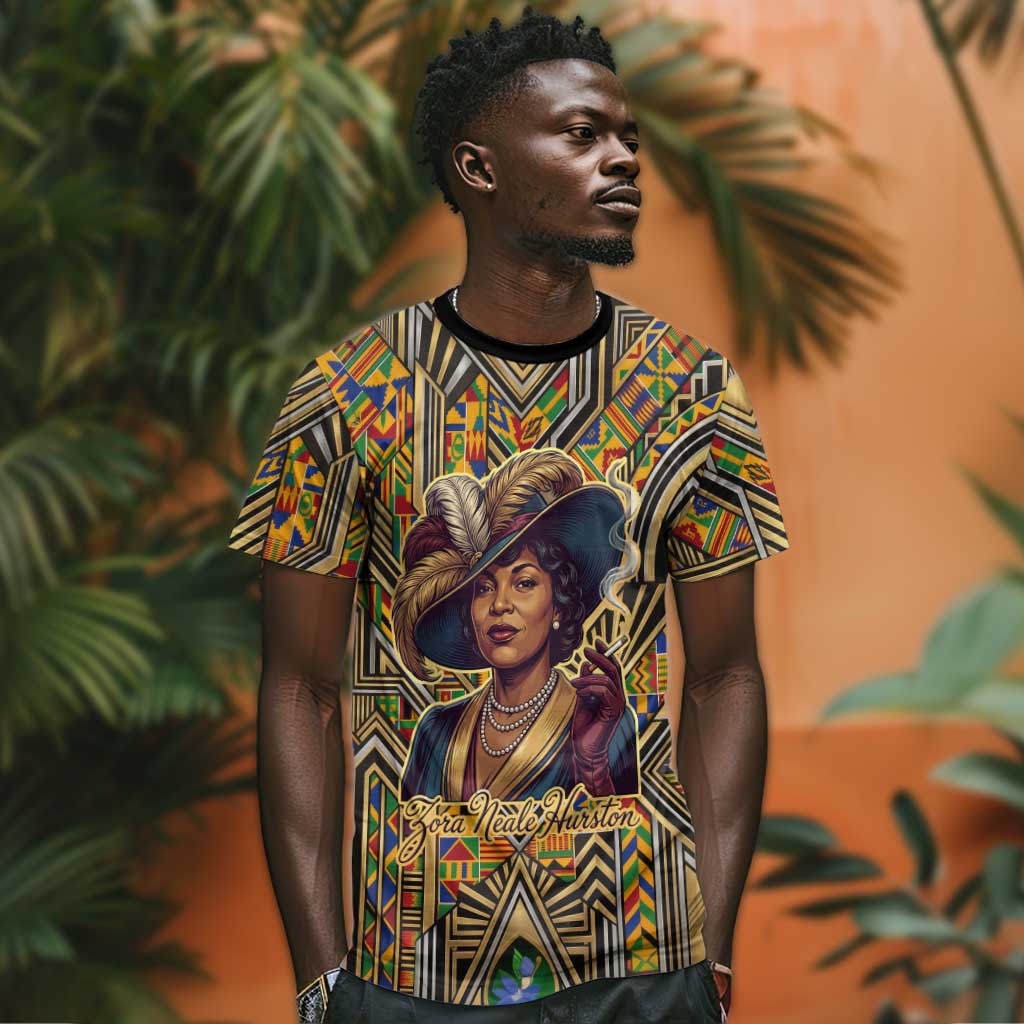 Zora Neale Hurston T shirt Bold Kente and Art Deco Pattern - I Am Not Tragically Colored - African Pride