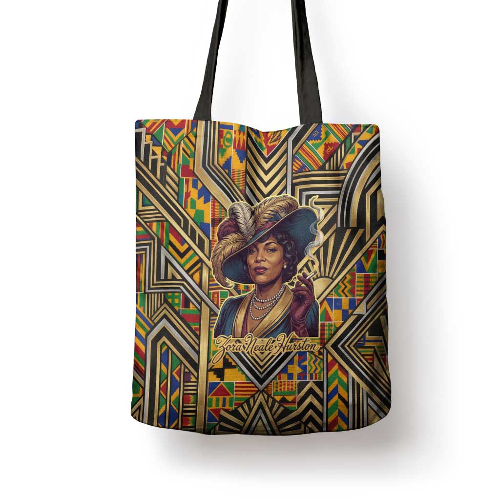 Zora Neale Hurston Tote Bag Bold Kente and Art Deco Pattern - I Am Not Tragically Colored - African Pride