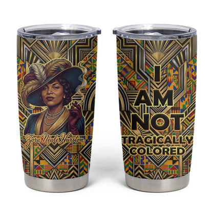Zora Neale Hurston Tumbler Cup Bold Kente and Art Deco Pattern - I Am Not Tragically Colored - African Pride