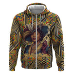 Zora Neale Hurston Zip Hoodie Bold Kente and Art Deco Pattern - I Am Not Tragically Colored - African Pride