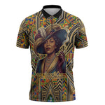Zora Neale Hurston Zipper Polo Shirt Bold Kente and Art Deco Pattern - I Am Not Tragically Colored - African Pride