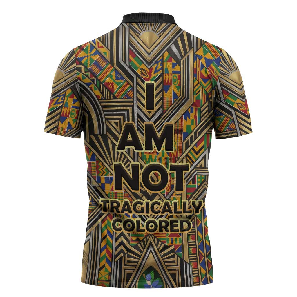 Zora Neale Hurston Zipper Polo Shirt Bold Kente and Art Deco Pattern - I Am Not Tragically Colored - African Pride