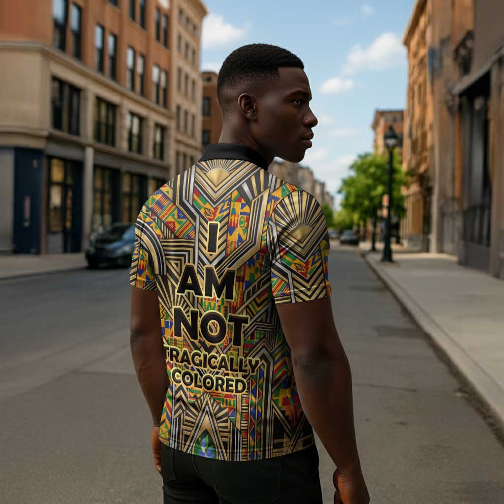 Zora Neale Hurston Zipper Polo Shirt Bold Kente and Art Deco Pattern - I Am Not Tragically Colored - African Pride
