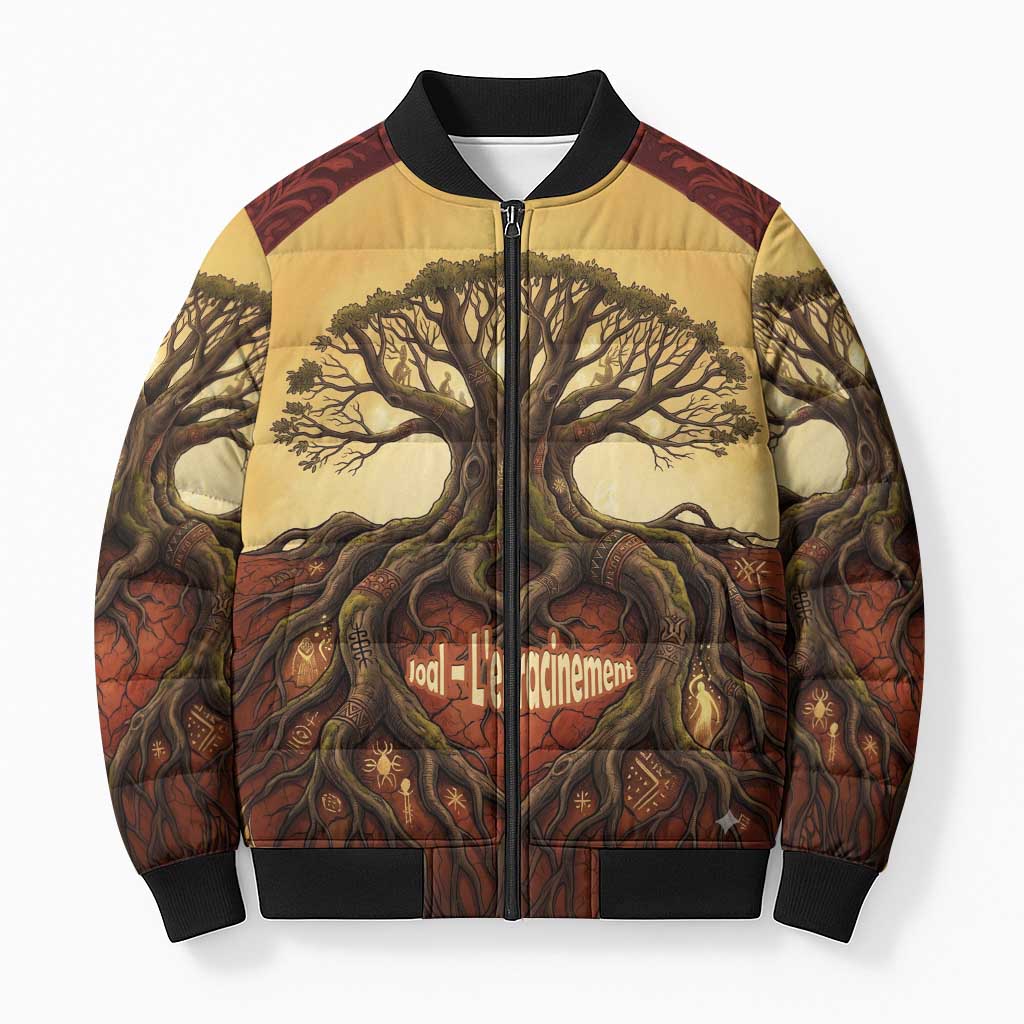 Léopold Sédar Senghor Bomber Puffer Jacket Sacred Baobab Tree Design African Roots and Symbols Theme Negritude Movement - African Pride