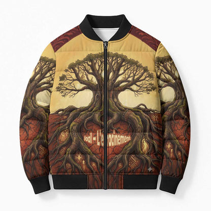 Léopold Sédar Senghor Bomber Puffer Jacket Sacred Baobab Tree Design African Roots and Symbols Theme Negritude Movement - African Pride