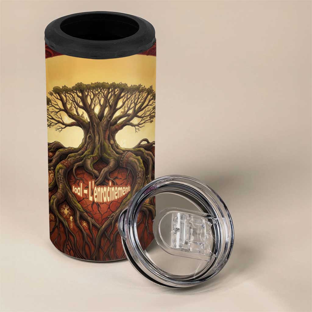 Léopold Sédar Senghor 4 in 1 Can Cooler Tumbler Sacred Baobab Tree Design African Roots and Symbols Theme Negritude Movement - African Pride