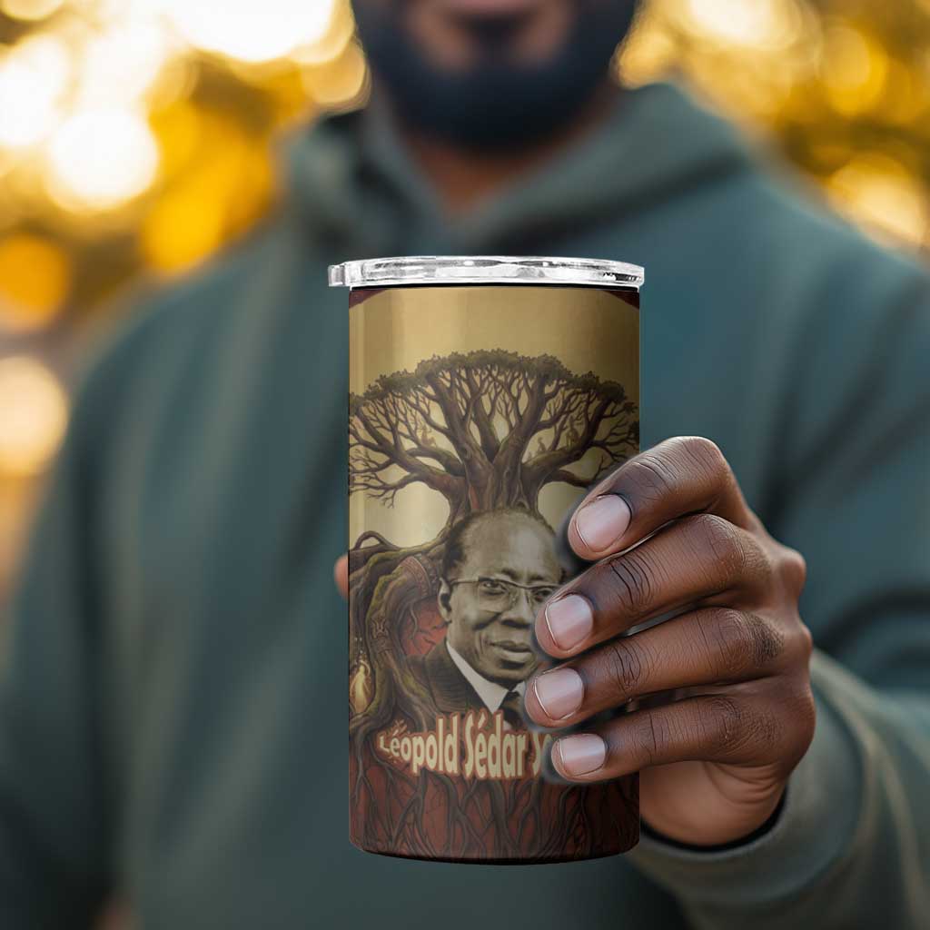 Léopold Sédar Senghor 4 in 1 Can Cooler Tumbler Sacred Baobab Tree Design African Roots and Symbols Theme Negritude Movement - African Pride