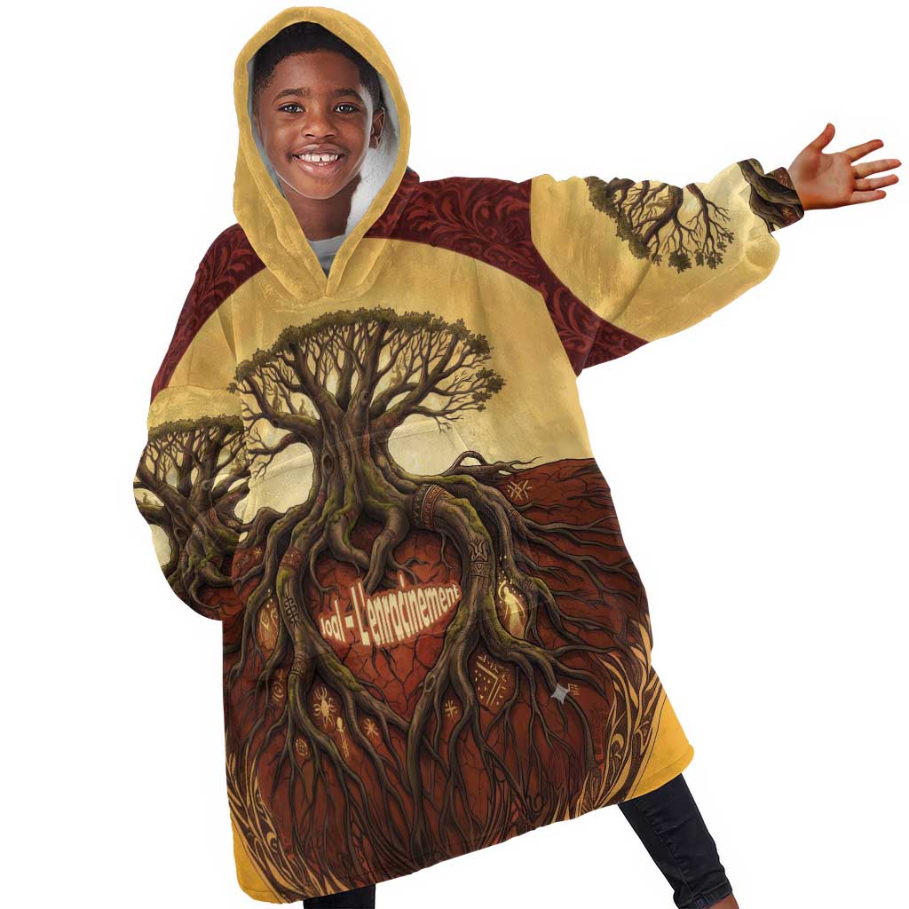 Léopold Sédar Senghor Kid Wearable Blanket Hoodie Sacred Baobab Tree Design African Roots and Symbols Theme Negritude Movement - African Pride