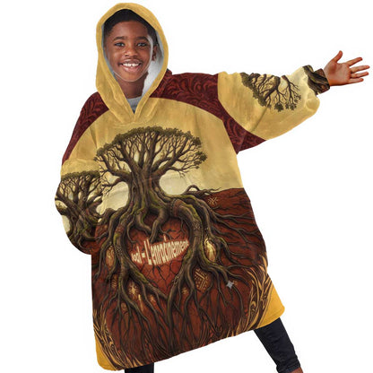 Léopold Sédar Senghor Kid Wearable Blanket Hoodie Sacred Baobab Tree Design African Roots and Symbols Theme Negritude Movement - African Pride