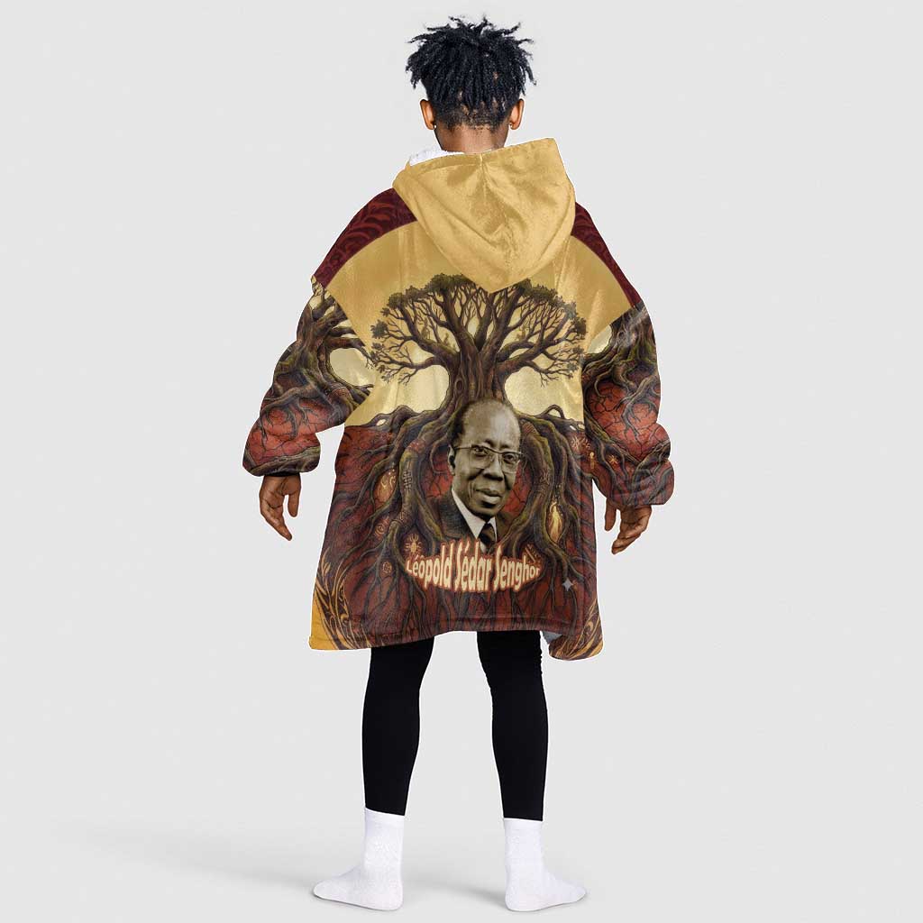 Léopold Sédar Senghor Kid Wearable Blanket Hoodie Sacred Baobab Tree Design African Roots and Symbols Theme Negritude Movement - African Pride