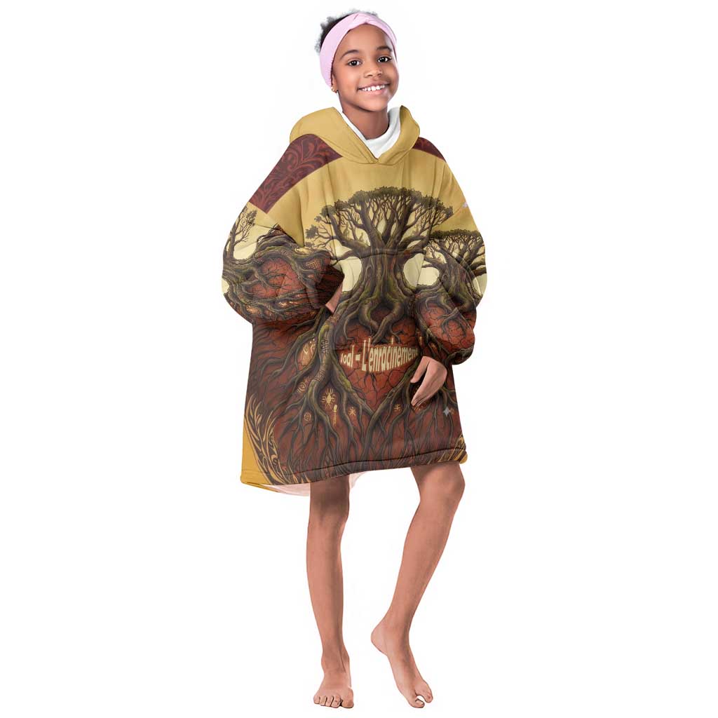 Léopold Sédar Senghor Kid Wearable Blanket Hoodie Sacred Baobab Tree Design African Roots and Symbols Theme Negritude Movement - African Pride