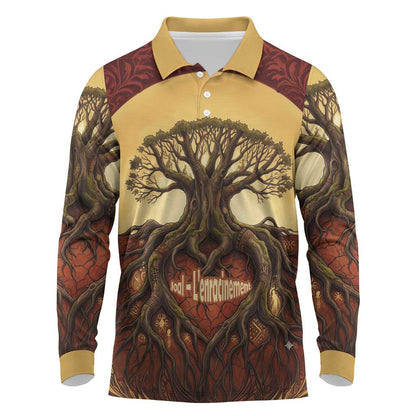 Léopold Sédar Senghor Long Sleeve Polo Shirt Sacred Baobab Tree Design African Roots and Symbols Theme Negritude Movement - African Pride