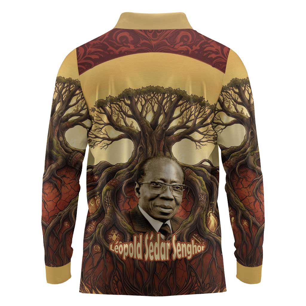 Léopold Sédar Senghor Long Sleeve Polo Shirt Sacred Baobab Tree Design African Roots and Symbols Theme Negritude Movement - African Pride