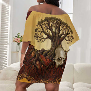 Léopold Sédar Senghor Off Shoulder Short Dress Sacred Baobab Tree Design African Roots and Symbols Theme Negritude Movement - African Pride