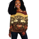 Léopold Sédar Senghor Off Shoulder Sweater Sacred Baobab Tree Design African Roots and Symbols Theme Negritude Movement - African Pride