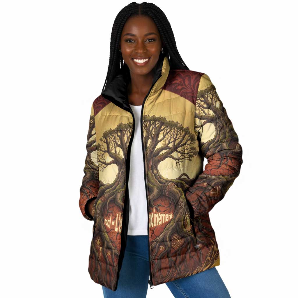 Léopold Sédar Senghor Padded Jacket Sacred Baobab Tree Design African Roots and Symbols Theme Negritude Movement - African Pride