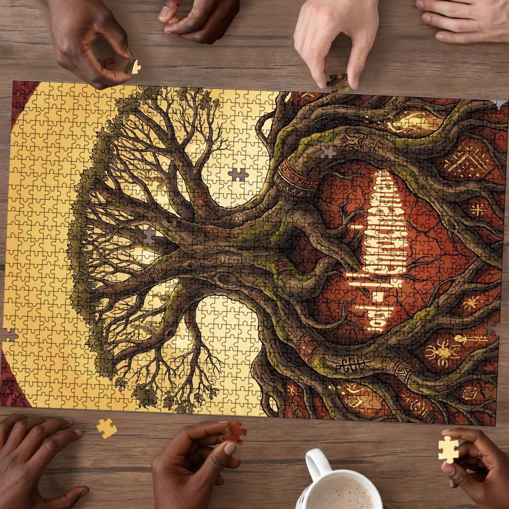 Léopold Sédar Senghor Puzzle Sacred Baobab Tree Design African Roots and Symbols Theme Negritude Movement - African Pride