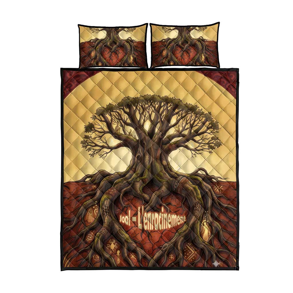 Léopold Sédar Senghor Quilt Bed Set Sacred Baobab Tree Design African Roots and Symbols Theme Negritude Movement - African Pride