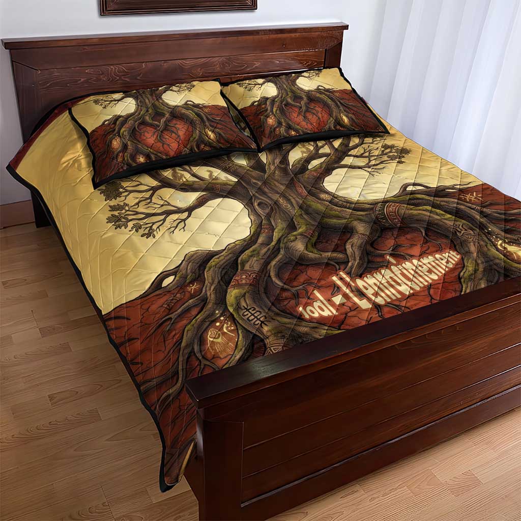 Léopold Sédar Senghor Quilt Bed Set Sacred Baobab Tree Design African Roots and Symbols Theme Negritude Movement - African Pride