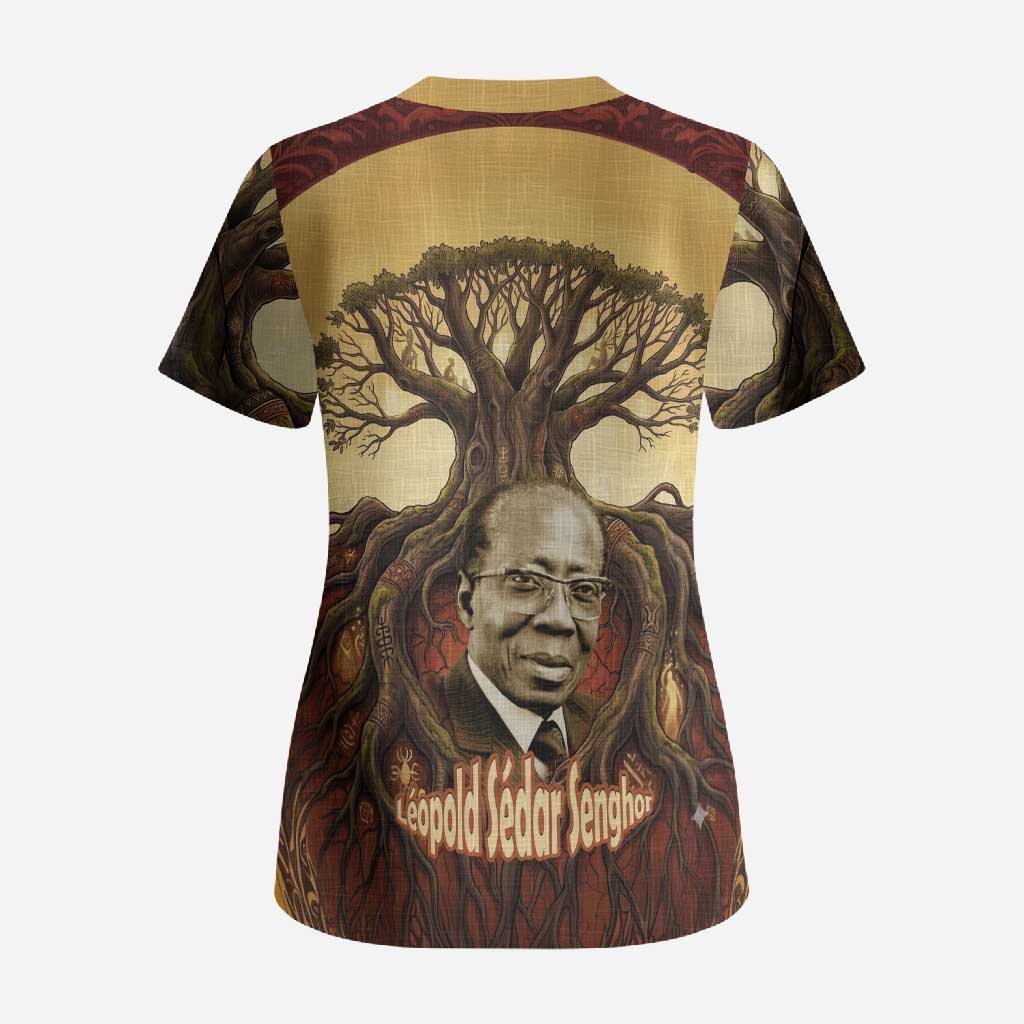 Léopold Sédar Senghor Scrub Top Sacred Baobab Tree Design African Roots and Symbols Theme Negritude Movement - African Pride