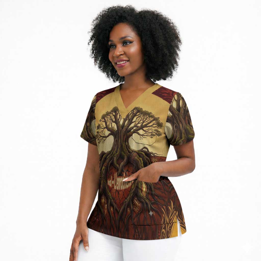 Léopold Sédar Senghor Scrub Top Sacred Baobab Tree Design African Roots and Symbols Theme Negritude Movement - African Pride