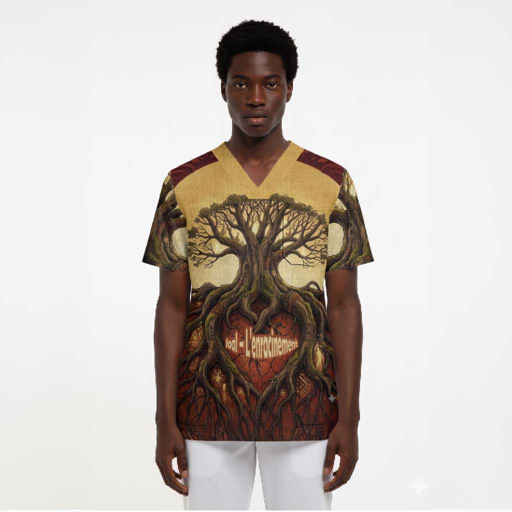 Léopold Sédar Senghor Scrub Top Sacred Baobab Tree Design African Roots and Symbols Theme Negritude Movement - African Pride