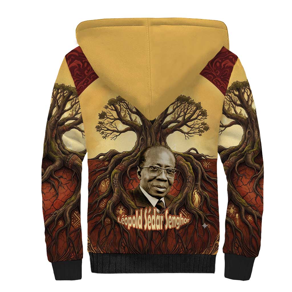 Léopold Sédar Senghor Sherpa Hoodie Sacred Baobab Tree Design African Roots and Symbols Theme Negritude Movement - African Pride