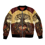 Léopold Sédar Senghor Sleeve Zip Bomber Jacket Sacred Baobab Tree Design African Roots and Symbols Theme Negritude Movement - African Pride