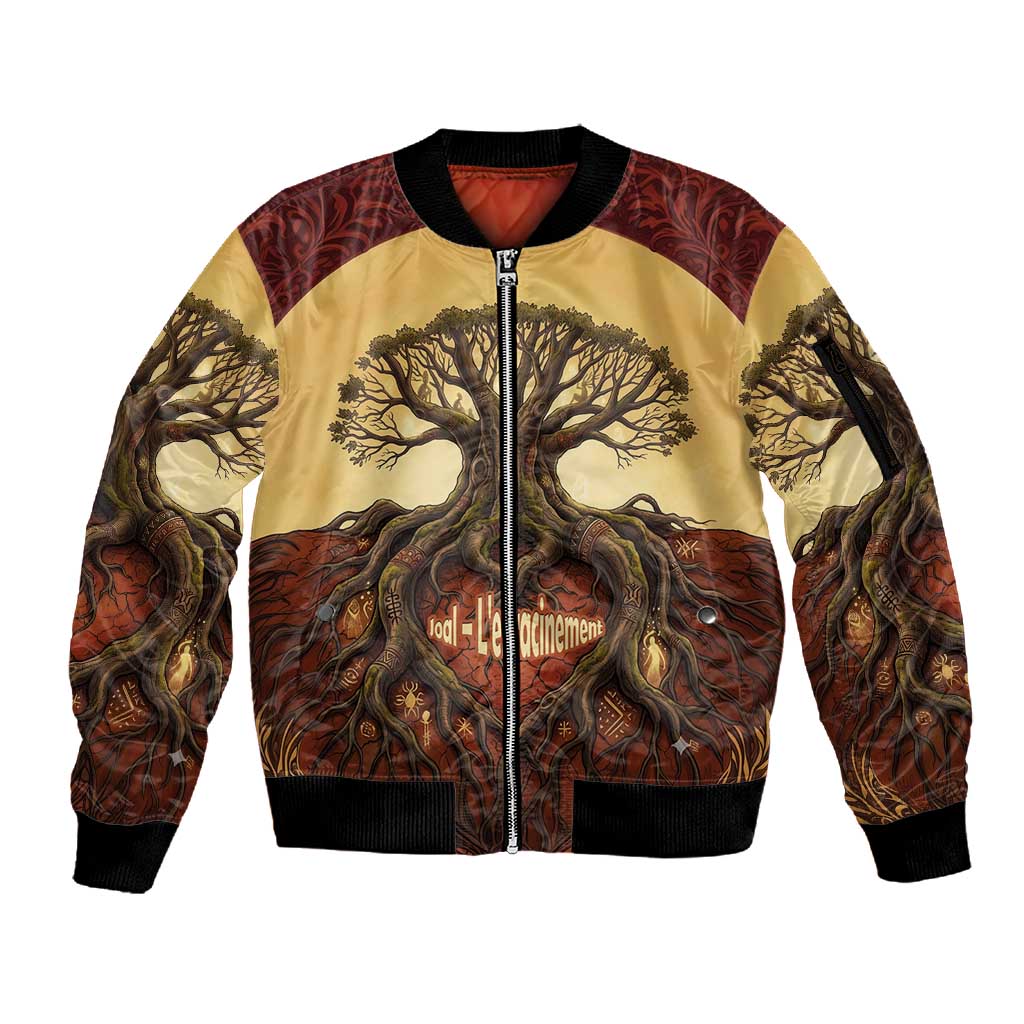 Léopold Sédar Senghor Sleeve Zip Bomber Jacket Sacred Baobab Tree Design African Roots and Symbols Theme Negritude Movement - African Pride