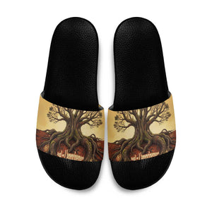 Léopold Sédar Senghor Slide Sandals Sacred Baobab Tree Design African Roots and Symbols Theme Negritude Movement - African Pride