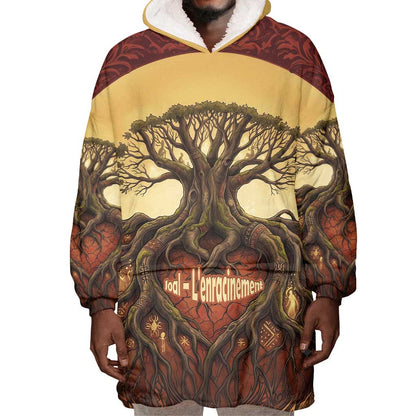 Léopold Sédar Senghor Wearable Blanket Hoodie Sacred Baobab Tree Design African Roots and Symbols Theme Negritude Movement - African Pride