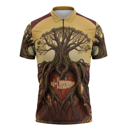 Léopold Sédar Senghor Zipper Polo Shirt Sacred Baobab Tree Design African Roots and Symbols Theme Negritude Movement - African Pride
