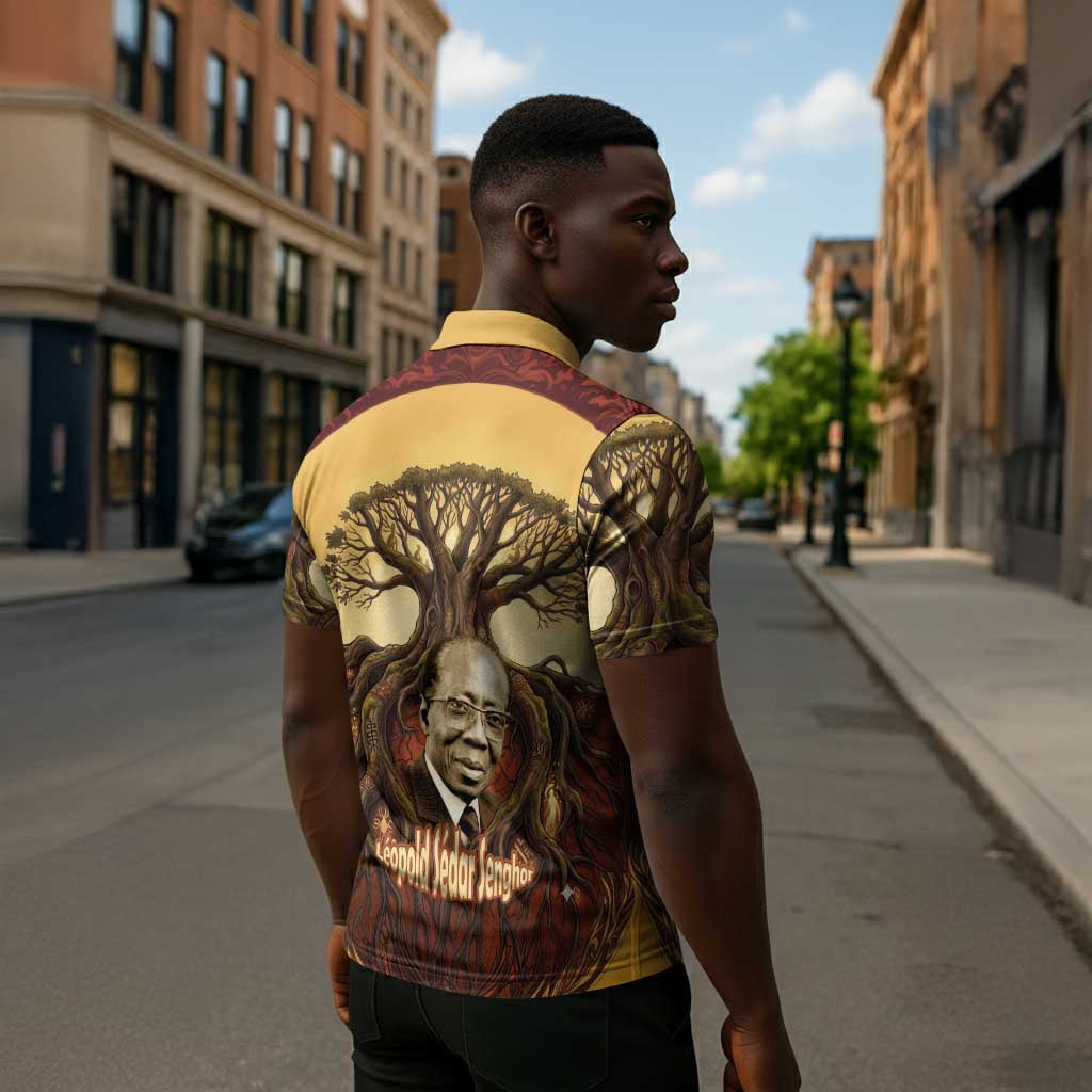 Léopold Sédar Senghor Zipper Polo Shirt Sacred Baobab Tree Design African Roots and Symbols Theme Negritude Movement - African Pride