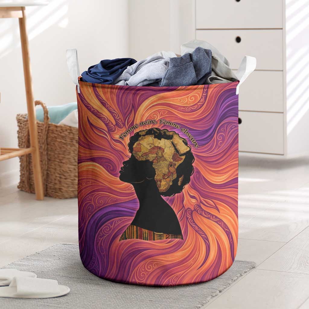 Léopold Sédar Senghor Laundry Basket Femme Noire Silhouette with Africa Map Pattern Vibrant Swirl Background - African Pride