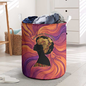 Léopold Sédar Senghor Laundry Basket Femme Noire Silhouette with Africa Map Pattern Vibrant Swirl Background - African Pride