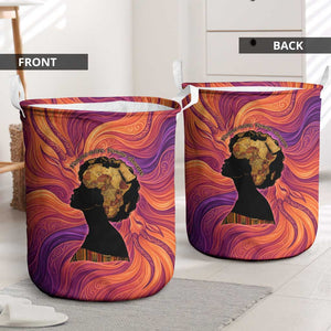 Léopold Sédar Senghor Laundry Basket Femme Noire Silhouette with Africa Map Pattern Vibrant Swirl Background - African Pride