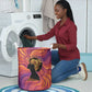 Léopold Sédar Senghor Laundry Basket Femme Noire Silhouette with Africa Map Pattern Vibrant Swirl Background - African Pride