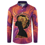 Léopold Sédar Senghor Button Sweatshirt Femme Noire Silhouette with Africa Map Pattern Vibrant Swirl Background
