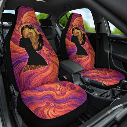 Léopold Sédar Senghor Car Seat Cover Femme Noire Silhouette with Africa Map Pattern Vibrant Swirl Background - African Pride