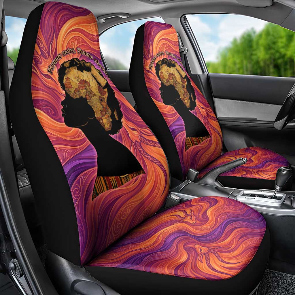 Léopold Sédar Senghor Car Seat Cover Femme Noire Silhouette with Africa Map Pattern Vibrant Swirl Background - African Pride