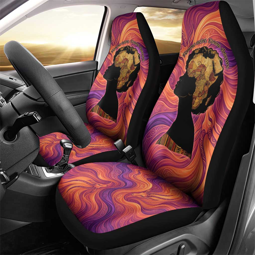 Léopold Sédar Senghor Car Seat Cover Femme Noire Silhouette with Africa Map Pattern Vibrant Swirl Background - African Pride