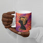 Léopold Sédar Senghor Ceramic Mug Femme Noire Silhouette with Africa Map Pattern Vibrant Swirl Background - African Pride