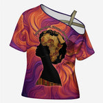 Léopold Sédar Senghor Cross Shoulder Shirt Femme Noire Silhouette with Africa Map Pattern Vibrant Swirl Background - African Pride