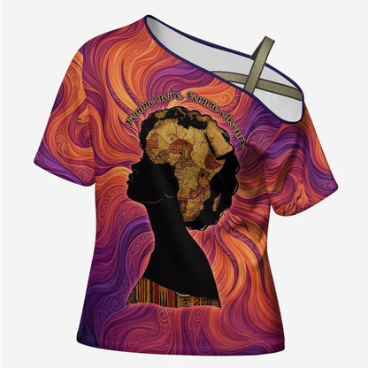 Léopold Sédar Senghor Cross Shoulder Shirt Femme Noire Silhouette with Africa Map Pattern Vibrant Swirl Background - African Pride