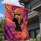 Léopold Sédar Senghor Garden Flag Femme Noire Silhouette with Africa Map Pattern Vibrant Swirl Background - African Pride