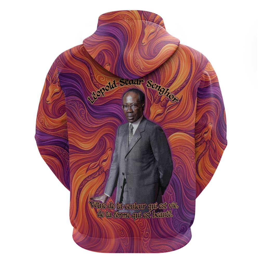 Léopold Sédar Senghor Hoodie Femme Noire Silhouette with Africa Map Pattern Vibrant Swirl Background - African Pride