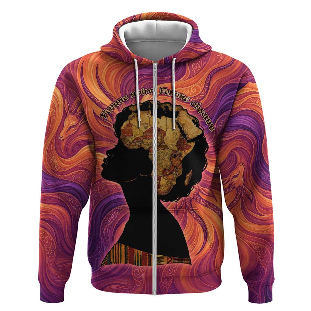 Léopold Sédar Senghor Hoodie Femme Noire Silhouette with Africa Map Pattern Vibrant Swirl Background - African Pride